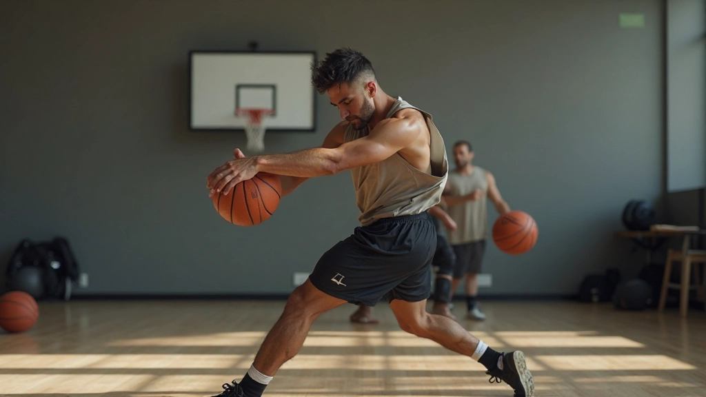 لاعب كرة سلة يقوم بتمارين استطالة وتمدد بعد جلسة تدريب مكثفة