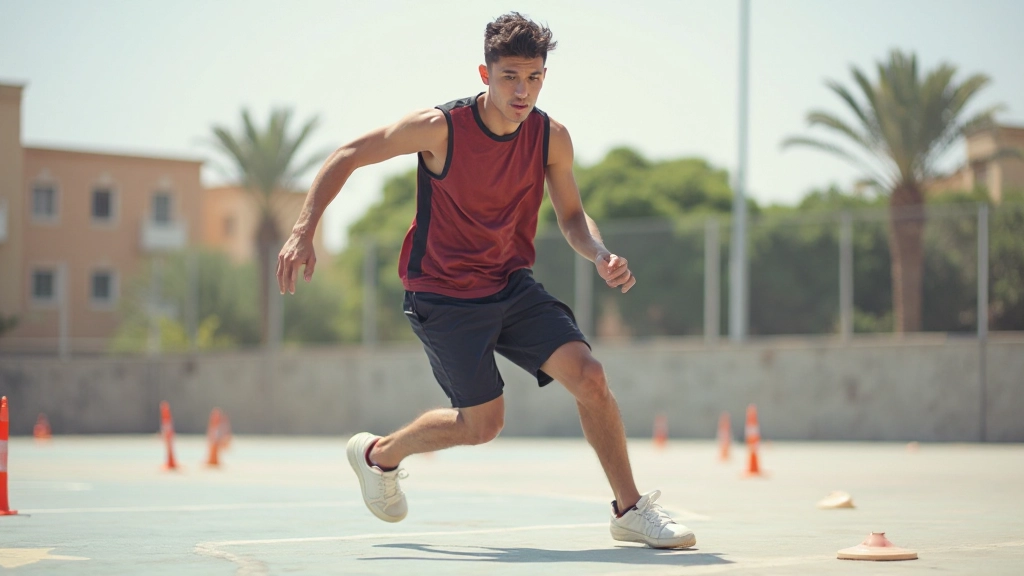 رياضي شاب يؤدي تمارين سرعة واللياقة البدنية في مسار مفتوح