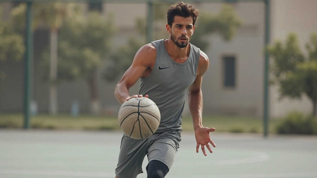 لاعب كرة سلة شاب يقوم بحركة سرعة ديناميكية مع تركيز على التقنية الصحيحة